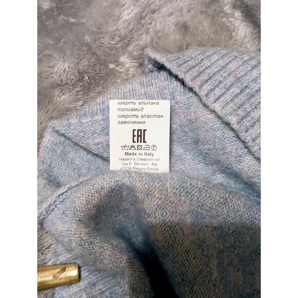 Men's Kangra Alpaca Wool Sky Blue Crew Sweater Italy Euro Old Money Academia - Picture 2 of 7